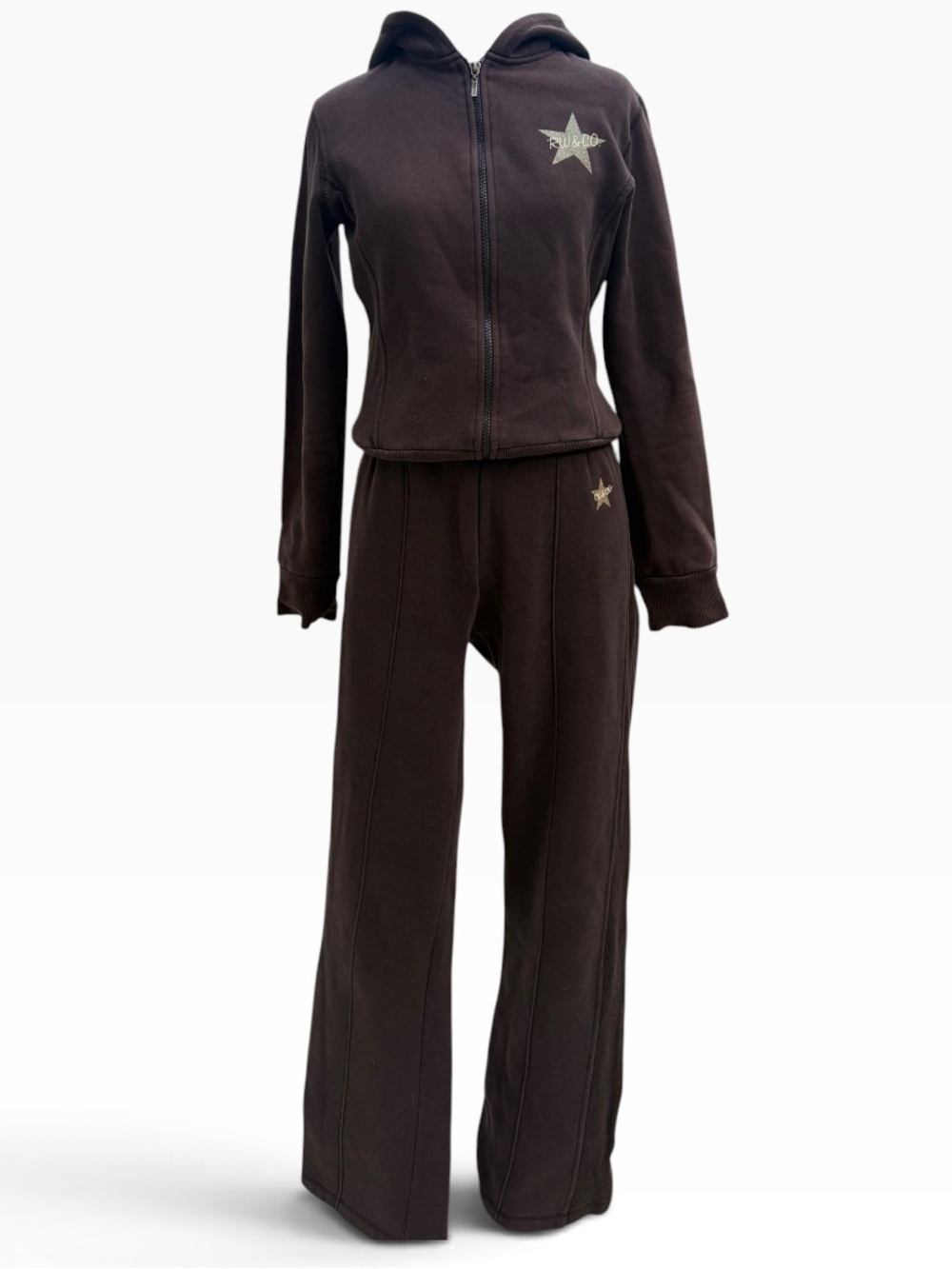 Vintage Y2K RW&CO. Brown Star-Accent Hooded Track Set